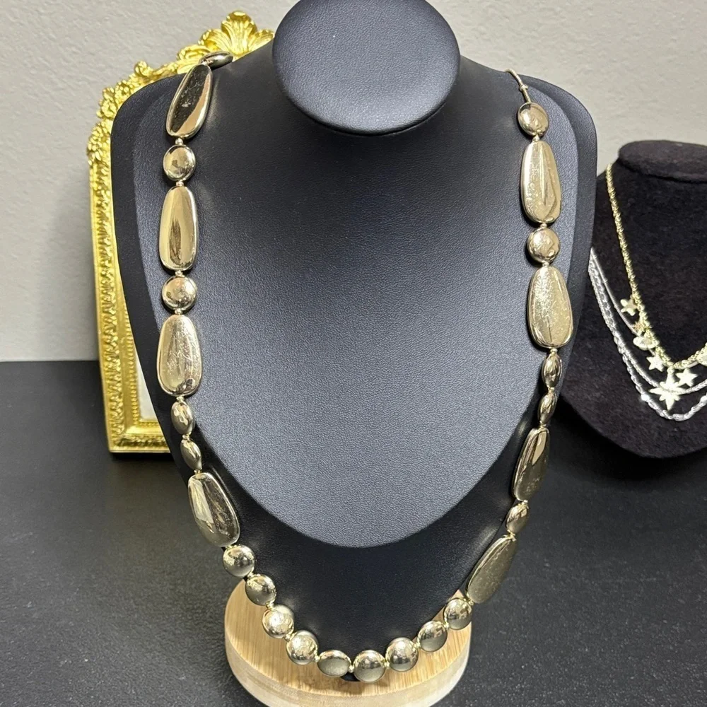 Long Adjustable Polished Slider Bead Beaded Gold Tone Necklace